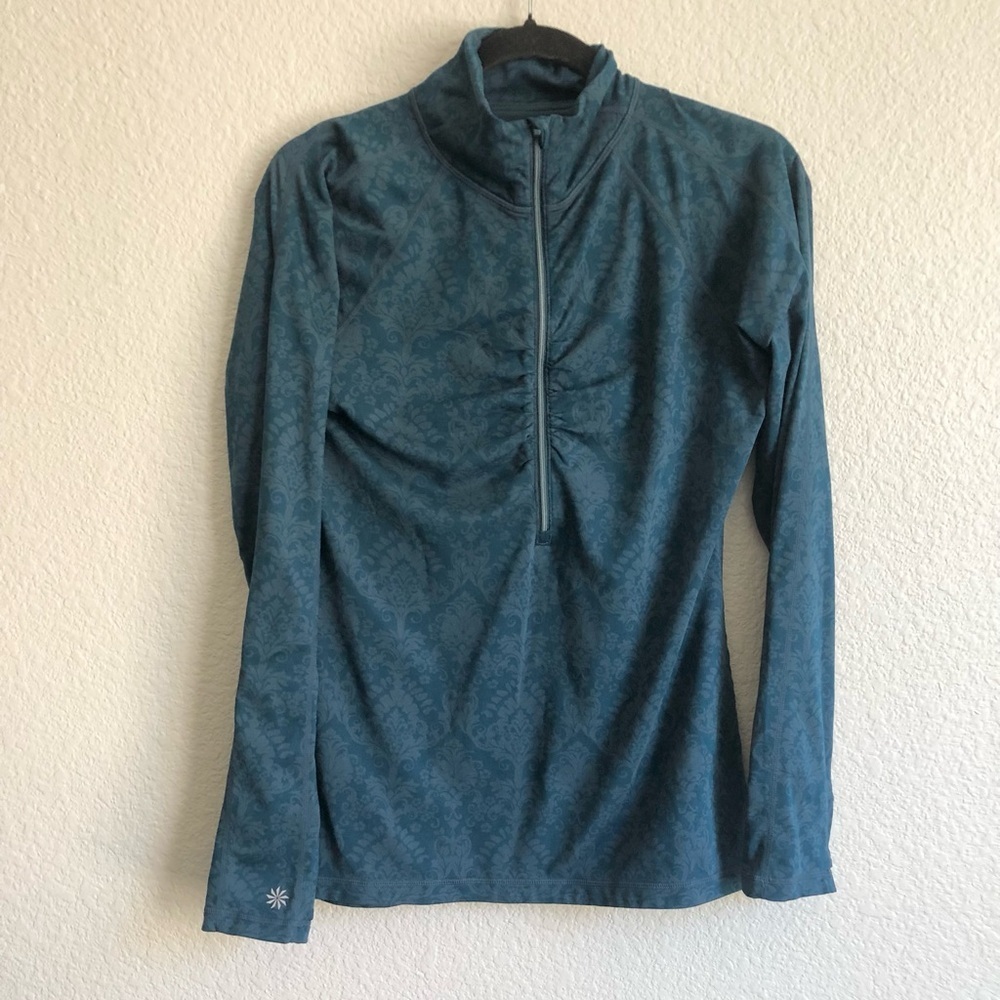 Athleta blue floral medium long sleeve half zip running top athletic jacket